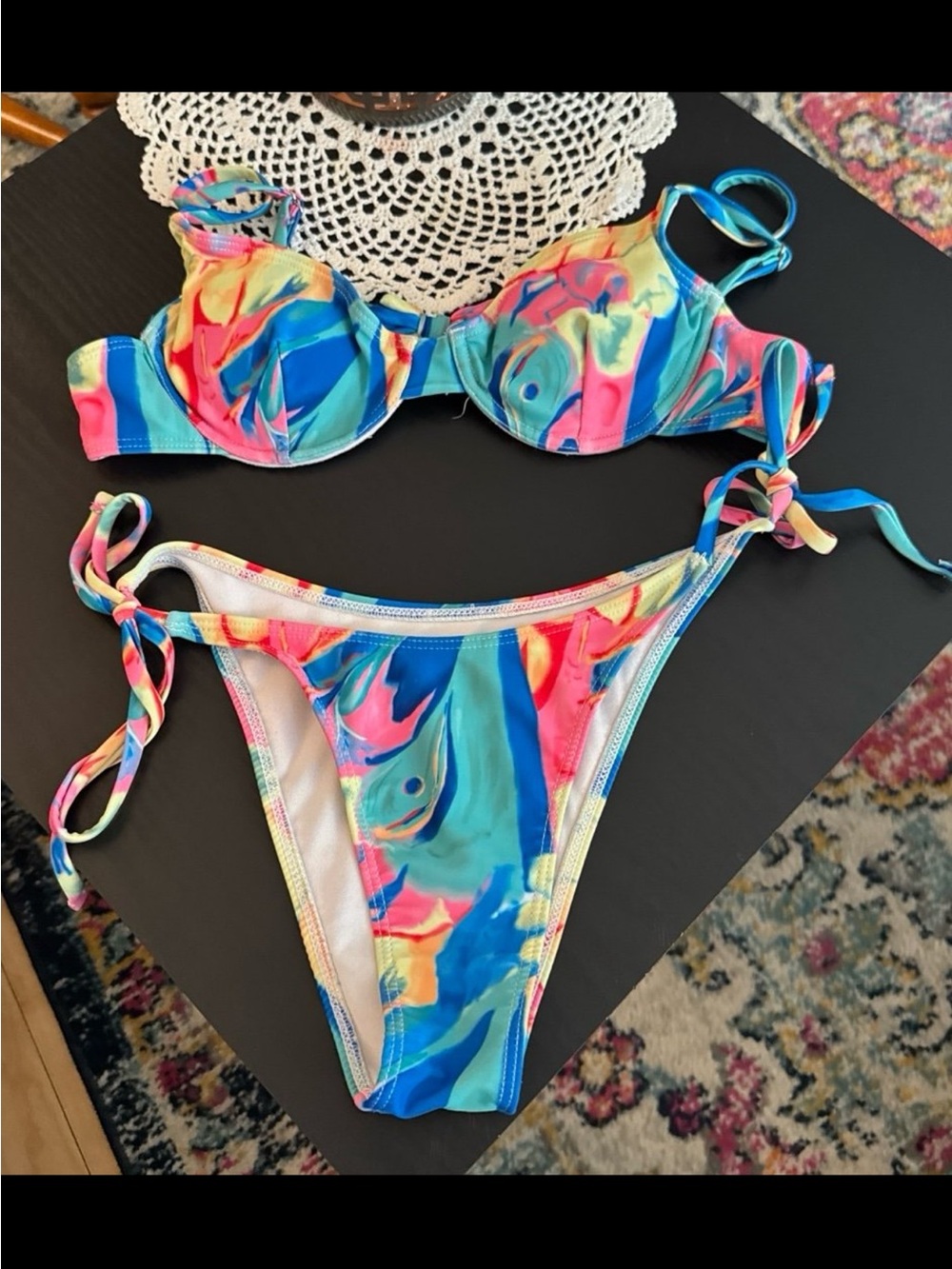 Women’s Tie-Side Bikini Set in Multicolor Swirl
